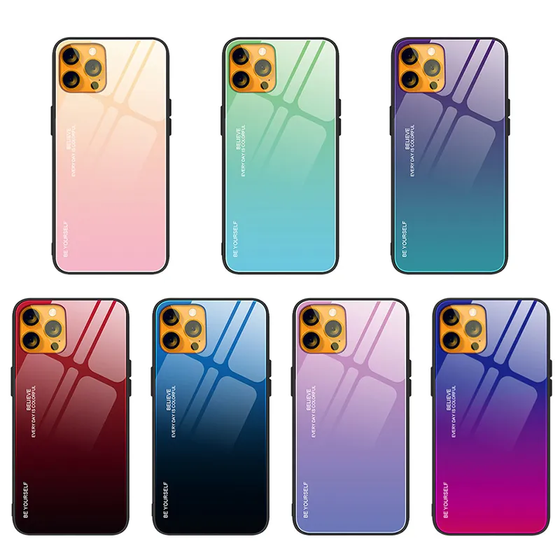 iPhone 15 Pro Max 14 Plus 13 Mini 12 11 Rainbow Laser Aurora Gradient Hard Tempered Glass TPU 실리콘 고무 방지 스크래치 엣지 커버