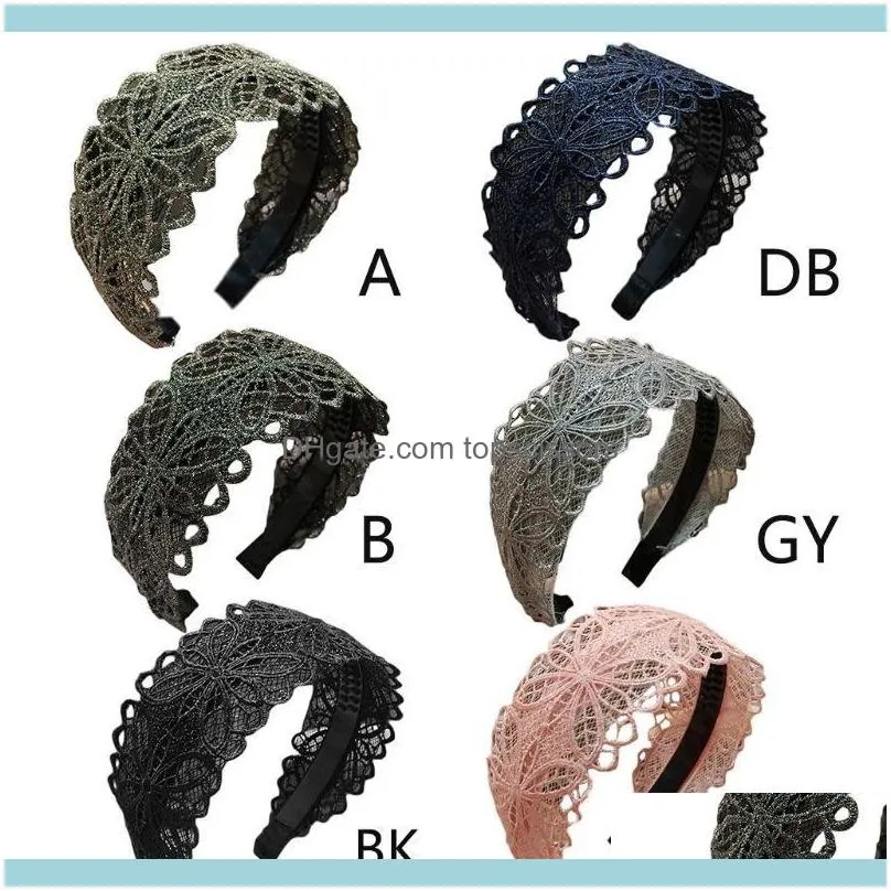 Women Hollow Out Floral Lace Anti-Skid Headband Shimmer Metallic Wide Hair Hoop 20211