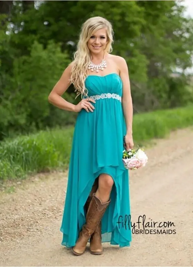 Turquoise high best sale low bridesmaid dresses