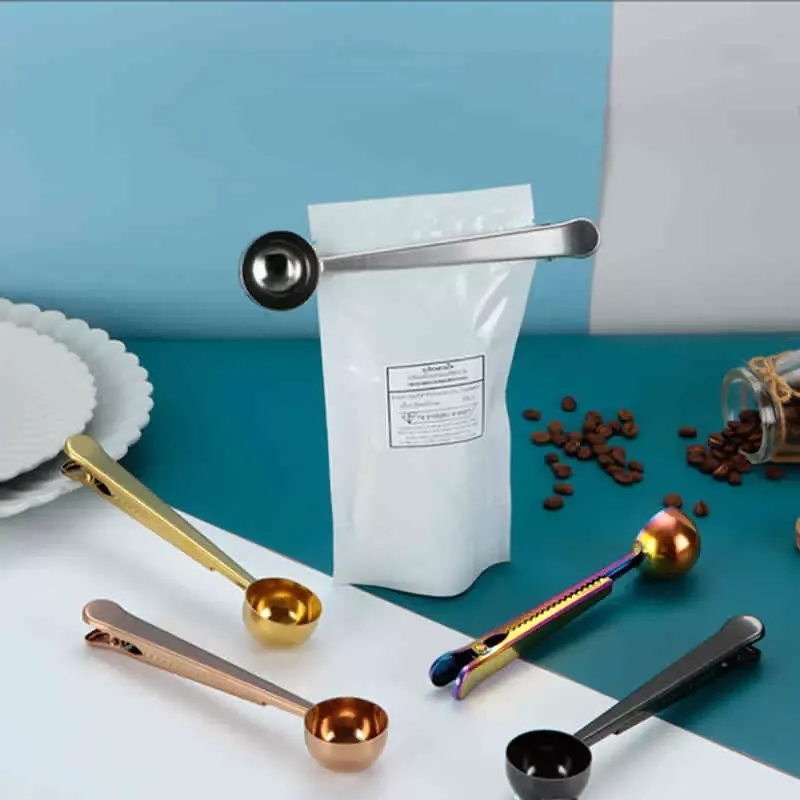 스테인레스 스틸 커피 숟가락 국자 다기능 가방 씰링 클립 밀크 분말 액체 조미료 측정 숟가락 긴 손잡이 커피웨어 내구성 높은 CG001