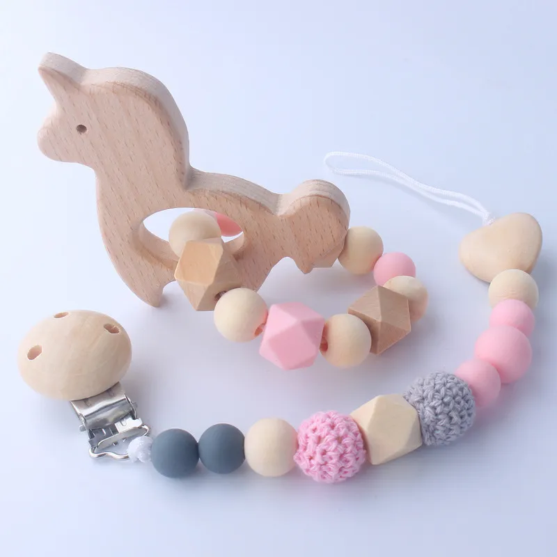 ins Diy 아기 장난감 Teethers 유니콘과 구슬 동그라미 젖니가없는 반지 유아 나무