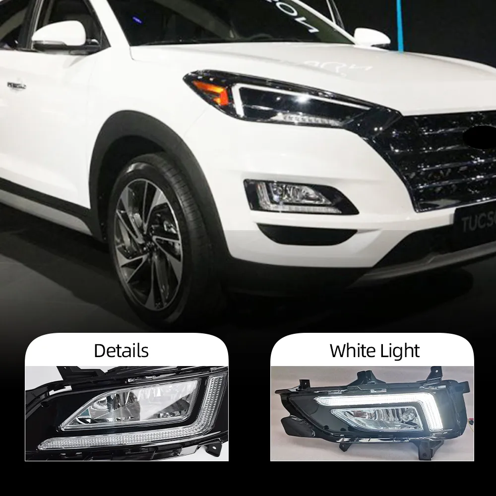 1Pair Car DRL dla Hyundai Tucson 2019 2020 Lampa mgły LED Lampa mgły dziennej światła do jazdy z żółtym sygnałem dziennym światłem dziennym