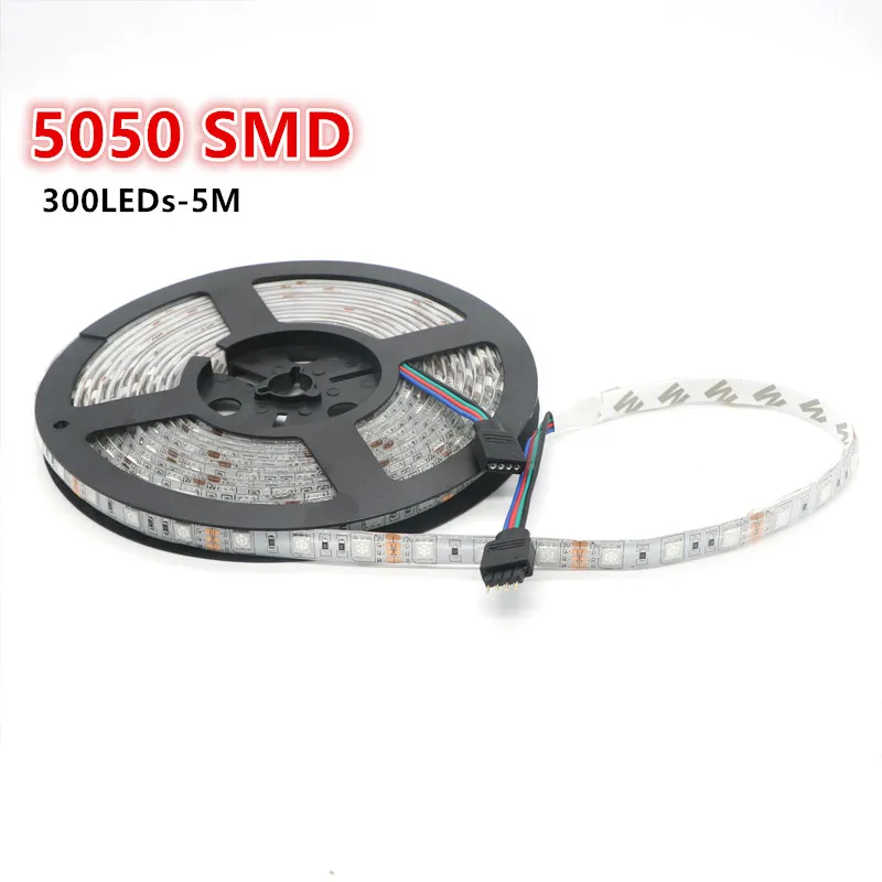 RGB LEDストリップライト5M 300LEDS SMD 5050フレキシブルDC 12Vダイオードテープワイヤー屋外クリスマスランプ