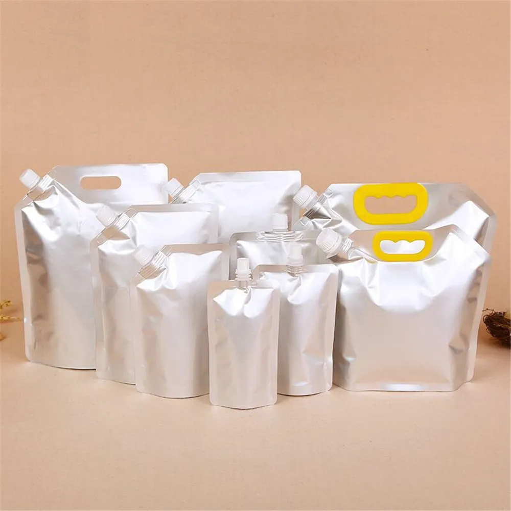 Partihandel Stå upp Tute Pouch Vätska Väska Återanvändbar Slitstarka Aluminium Folie Bag Ölsaft Dryck Förseglad Förpackning Bag Portable