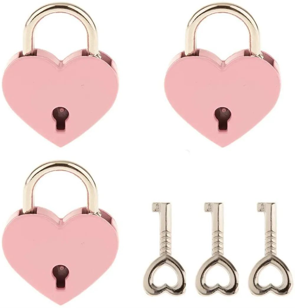 Wholesale Valentine's Pink Metal Heart Shaped Padlock Mini Lock with Key for handbag, small luggage, tiny craft diary box