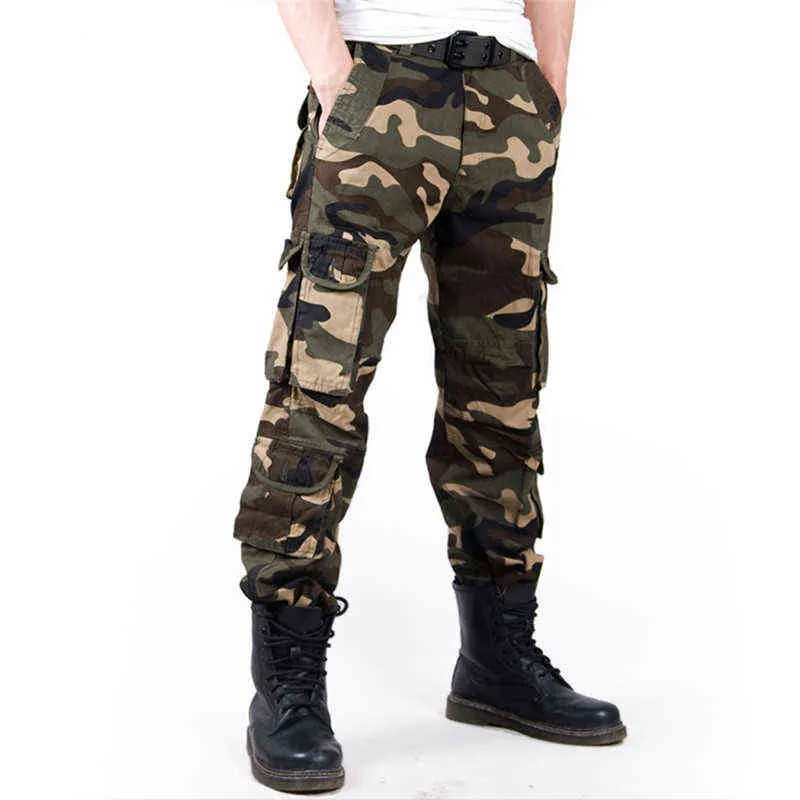 2020 Men's Cargo Pant Baggy Casual Men Tactical Pant Multi Pocket Military Overall Male Outdoors Long Trouser Army Camouflage H1223