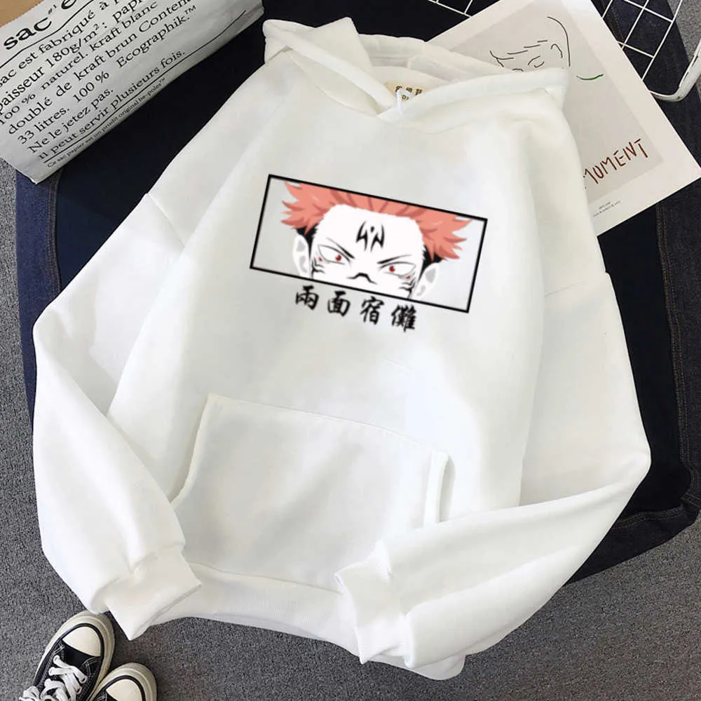 Hot Anime Hoodie Jujutsu Kaisen Eyes Fashion Pullover Topy Długi rękaw Drukuj tkaniny Y0804