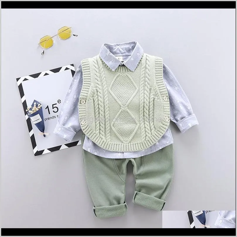 autumn casual kids suit children`s suit cotton boys long-sleeve shirt sweater vest trousers 3pcs baby clothes 0-4 years