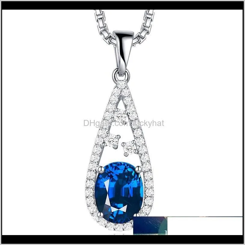 elegant water drop blue sapphire necklaces pendants for women 925 sterling silver color gemstone zircon pendant charm necklace