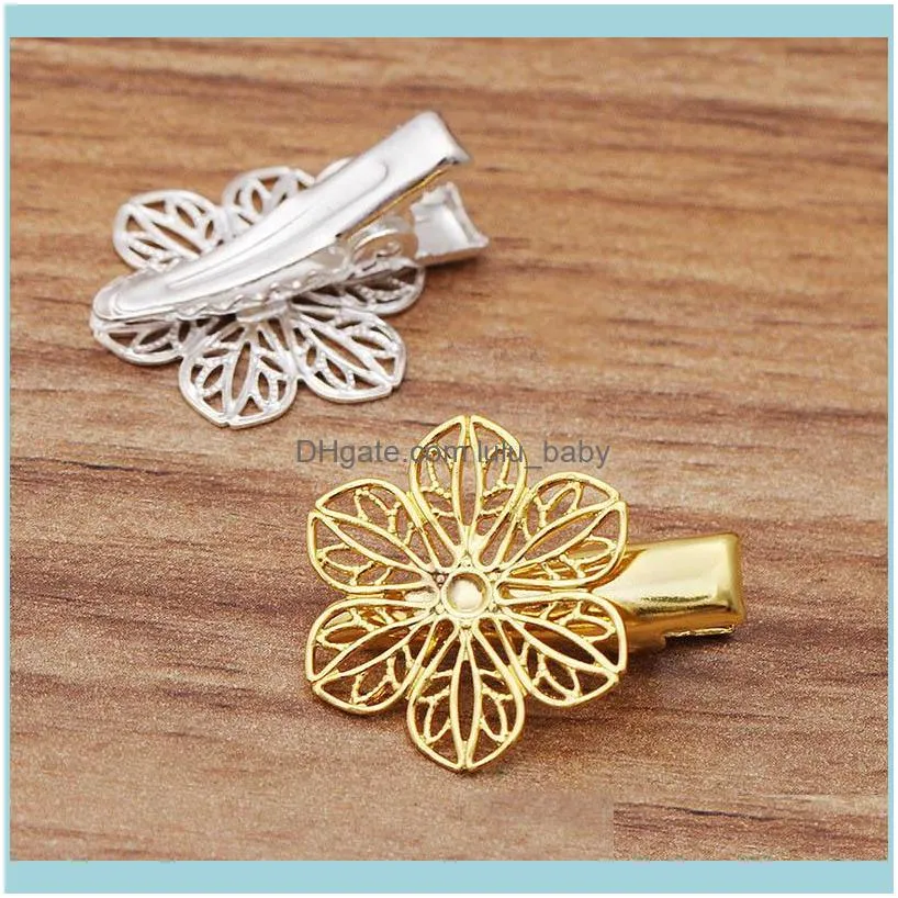 Headbands Jewelrymibrow 10Pcs 22X25Mm Gold Sier Color Copper Flower Hair Clips Barrettes For Women Wedding Hairpins Jewelry Making Aessories