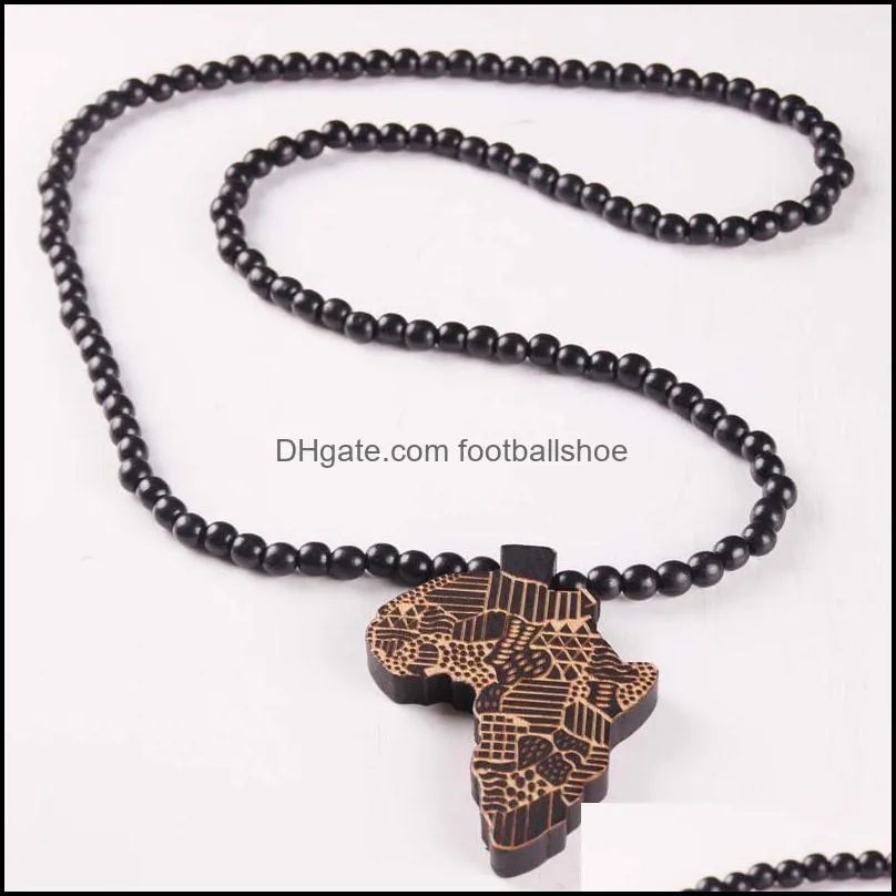 Hip Hop Wooden Map of Africa Pendant Necklaces Wood beads beaded chains For Women & Men Hiphop Jewelry Gift
