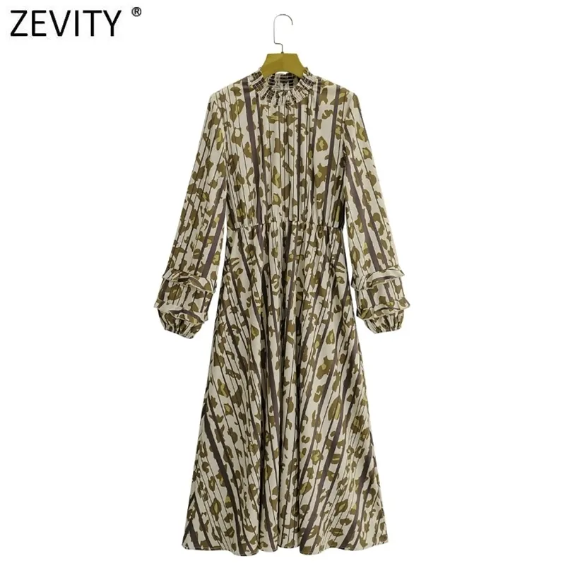 Mulheres elegante leopardo impressão listrado chiffon quimono midi vestido escritório senhora lanterna luva ruffles slim vestido ds4740 210420