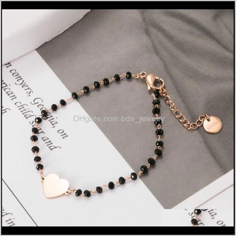 stainless steel bracelet for women fashion sweet heart-shaped black crystal luxury friendship bracelet jewelry wholesale