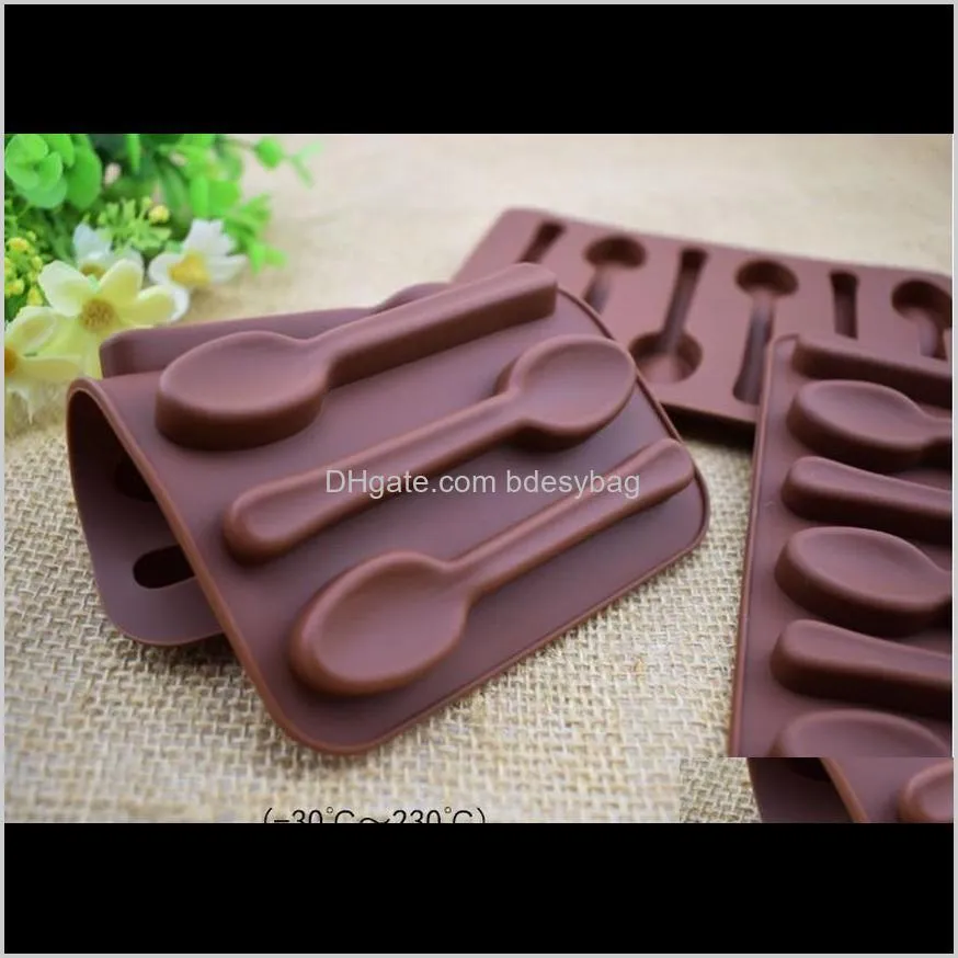 non-stick silicone diy cake decoration mould 6 holes spoon shape chocolate molds jelly ice baking 3d candy