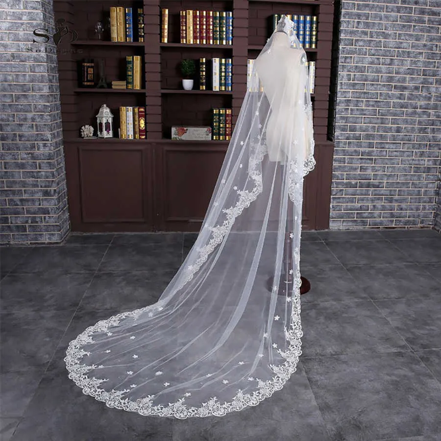 SoDigne Long Lace with Flowers Wedding Veil White Bridal Veils Wedding Accessories In stock High quality X0726