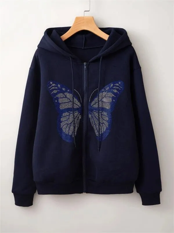 Y2K Rhinestone Butterfly Butterfly Hoodie For Women Oversized Khaki Hippie Zip Up Sweatshirt For Autumn Winter Streetwear From Cinda01 18.71 DHgate.Com