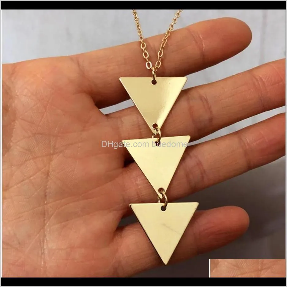 fashion jewelry three triangle pendant contacted gold and silver plated with metal chain women sweater necklace