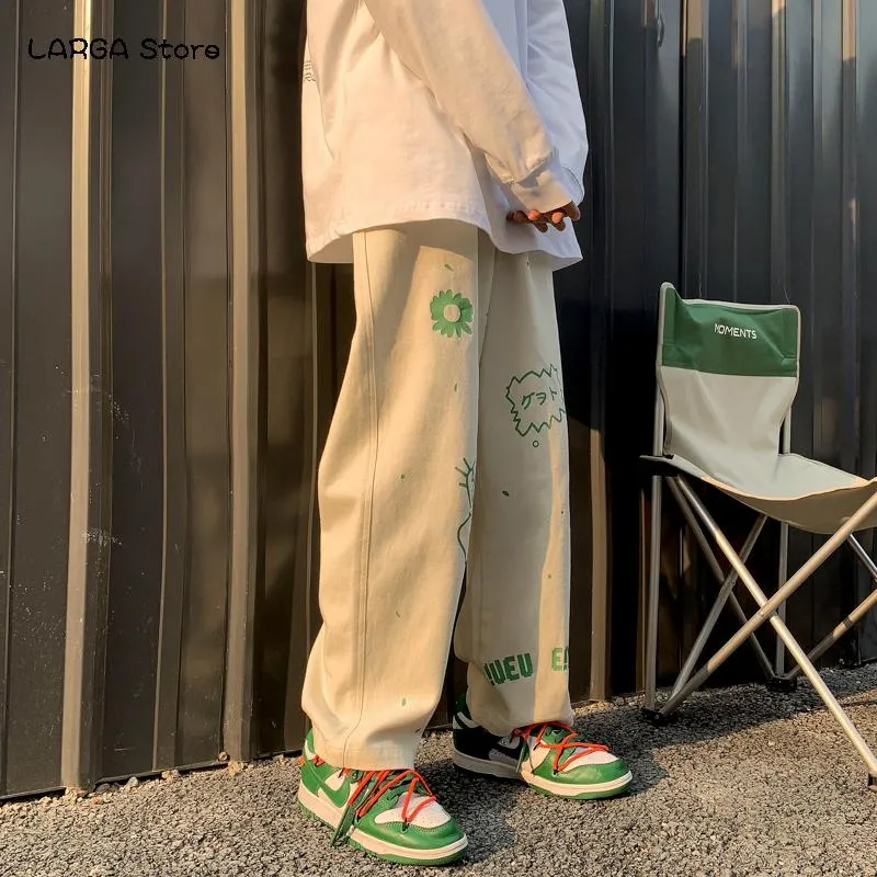 Luźna prosta szeroka noga Baggy spodnie męskie Trend Ruffian przystojny wszechstronny oryginalny klimat japoński streetwear 2021