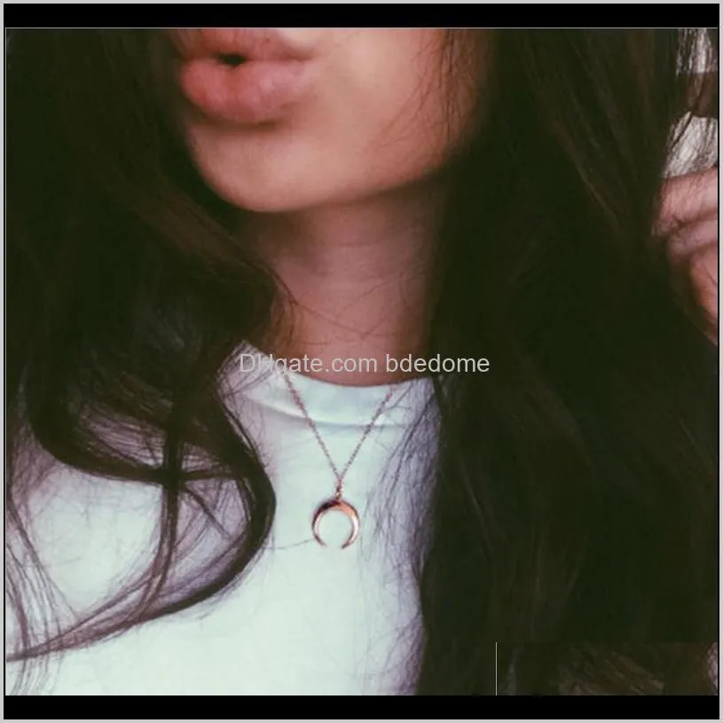 two layers necklace metal bead charm chain choker moon ox horn pendant silver gold color plated for women girls sexy gift