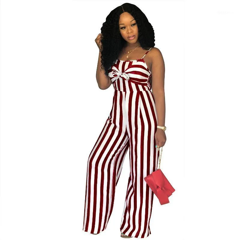 Women's Jumpsuits & Rompers Beach Print Women Jumpsuit Romper Spaghetti Strap Playsuits Striped Outerwear