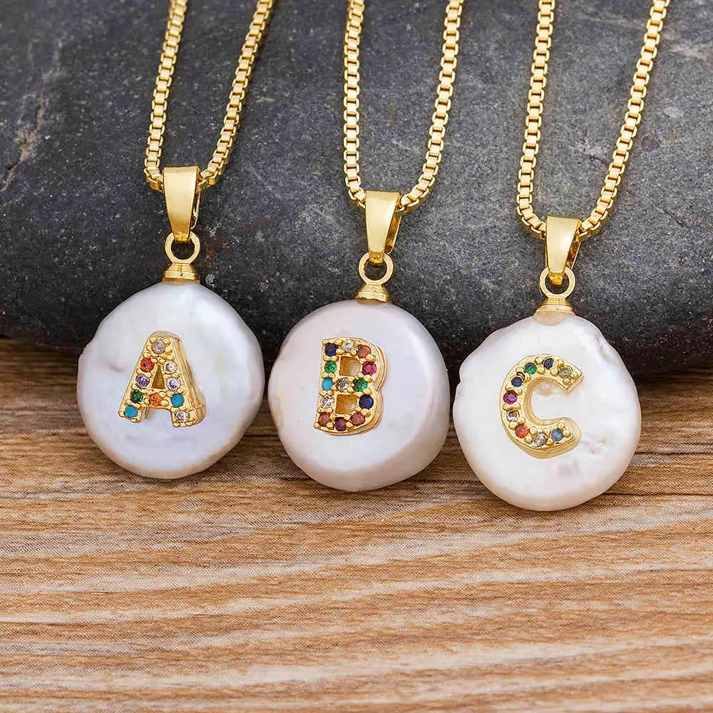 Mode Initial Alphabet A-Z Buchstaben Natürliche Süßwasser Perle Anhänger Halskette Kupfer Zirkonia Choker Schmuck Geschenk Für Frauen