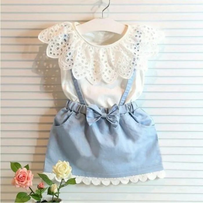 2 pcs recém-nascido bebê menina vestido denim strap vestido roupas roupas set q0716