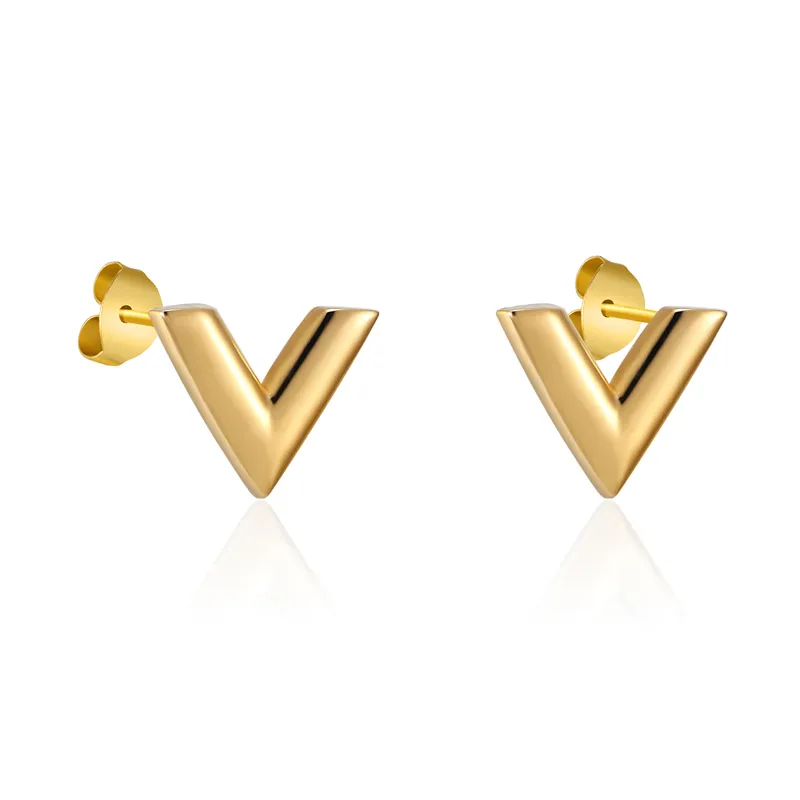 Brand Stud Luxury Schmuck Simple Design V-Buchstaben Ohrringe für Frauen Edelstahl Gold Farbe Elegant Party Ohrringe Hochzeit