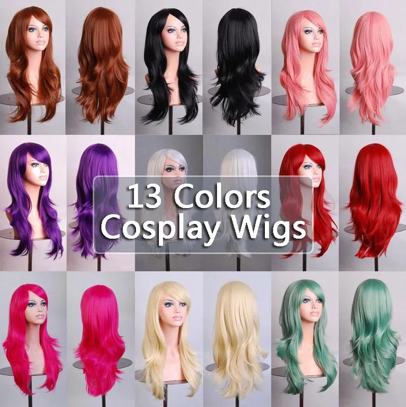 Long Wavy Synthetic Wigs for Women Cosplay Wig Blonde Blue Red Pink Grey Purple