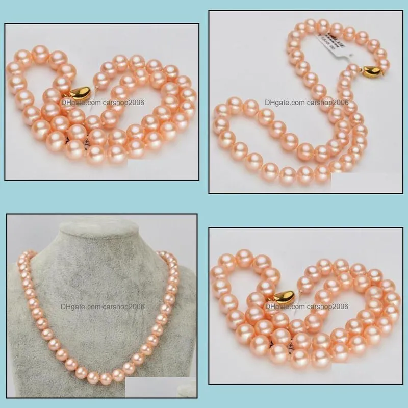 9-10mm Pink Natural Pearl Beaded Necklace 18inch 14k Gold Clasp Women`s Gift