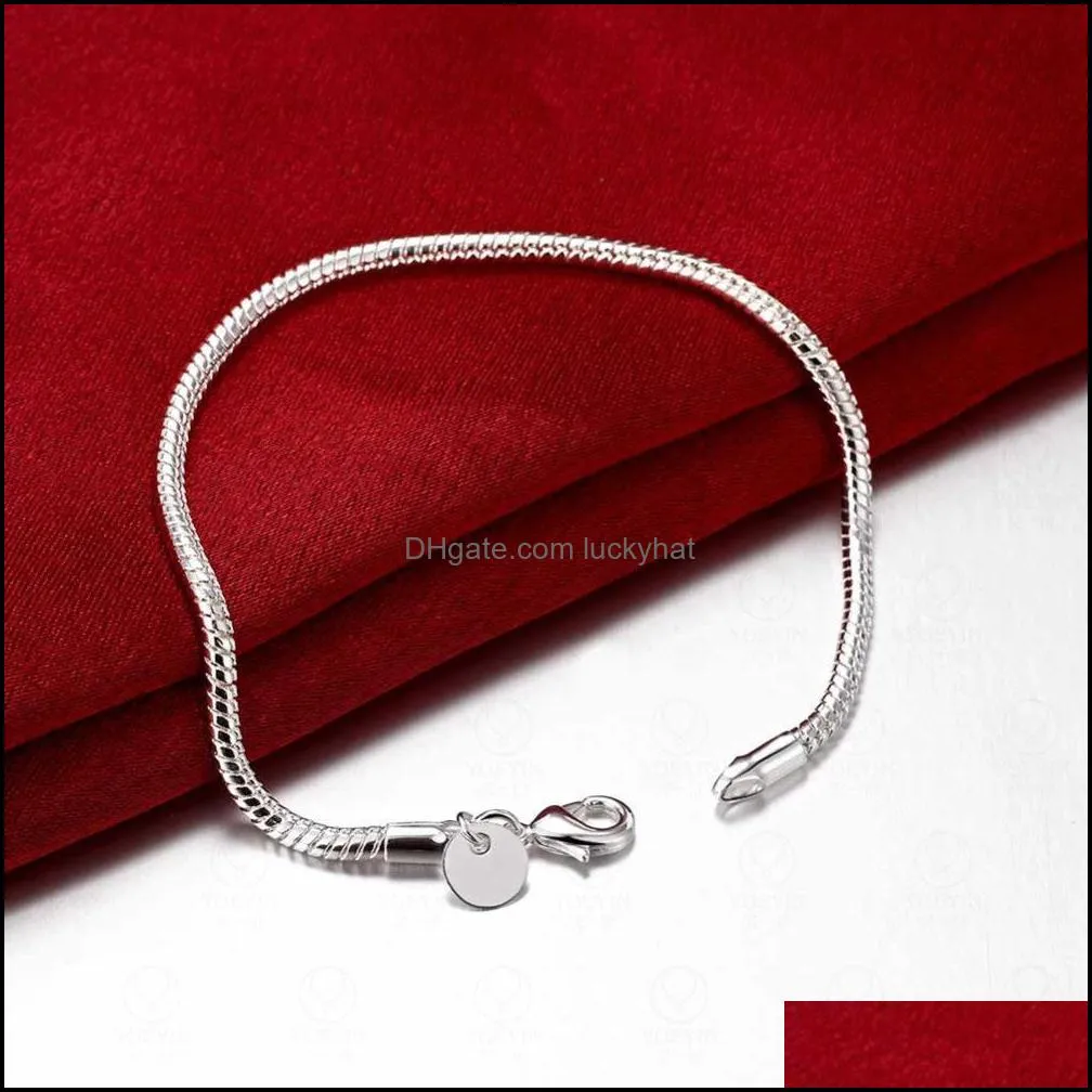 Charm Bracelets Jewelrycharm Bracel Wholesale! Wholesale Sier Plated Fashion Jewelry Flat Snake Bone Bracelet & Bangle Drop Delivery 2021 Ag