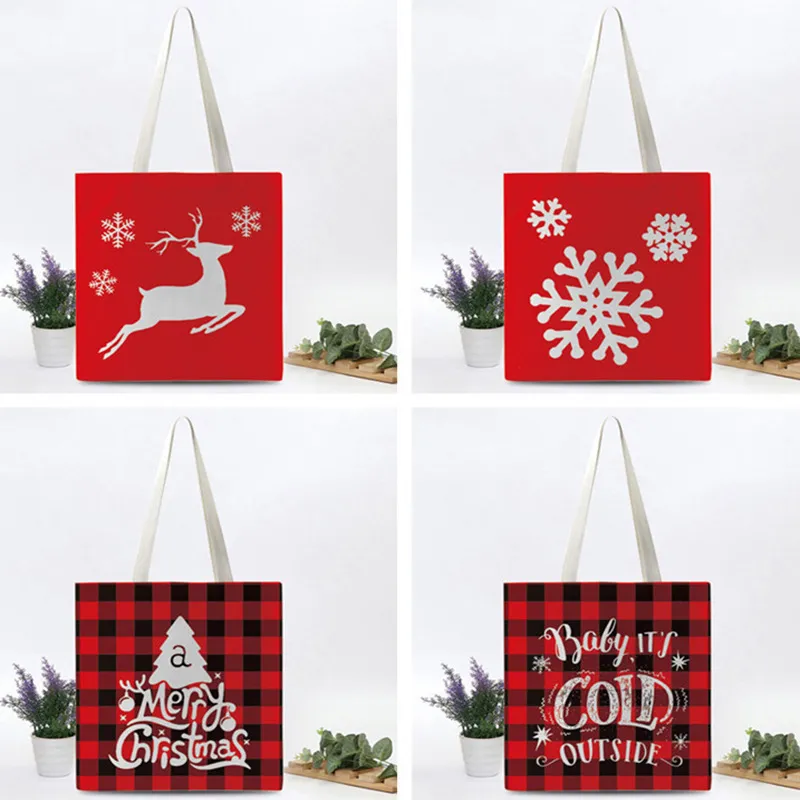 Återanvändbar Casual Eco Friendly Deer Snowman Jul Shopping Väskor Party Favorit Soft Canvas Handväskor Livsmedelsbutik Skulderlagring Tote Bag Business Holiday Gift Th0083