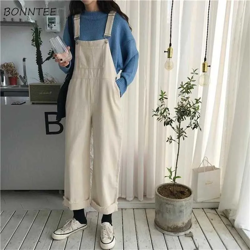 Jumpsuits Kvinnor Lös Solid Enkel Ankellängd Streetwear Koreansk stil Chic Kvinnor Trendig Casual Ulzzang Vår Höst övergripande 211202