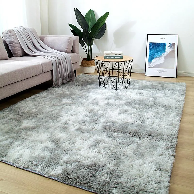 카펫 침실 침실 플러시 깔개 거실 커피 테이블 직사각형 두꺼운 카펫 북유럽 두꺼운 넥타이 염색 된 실크 양모 장식