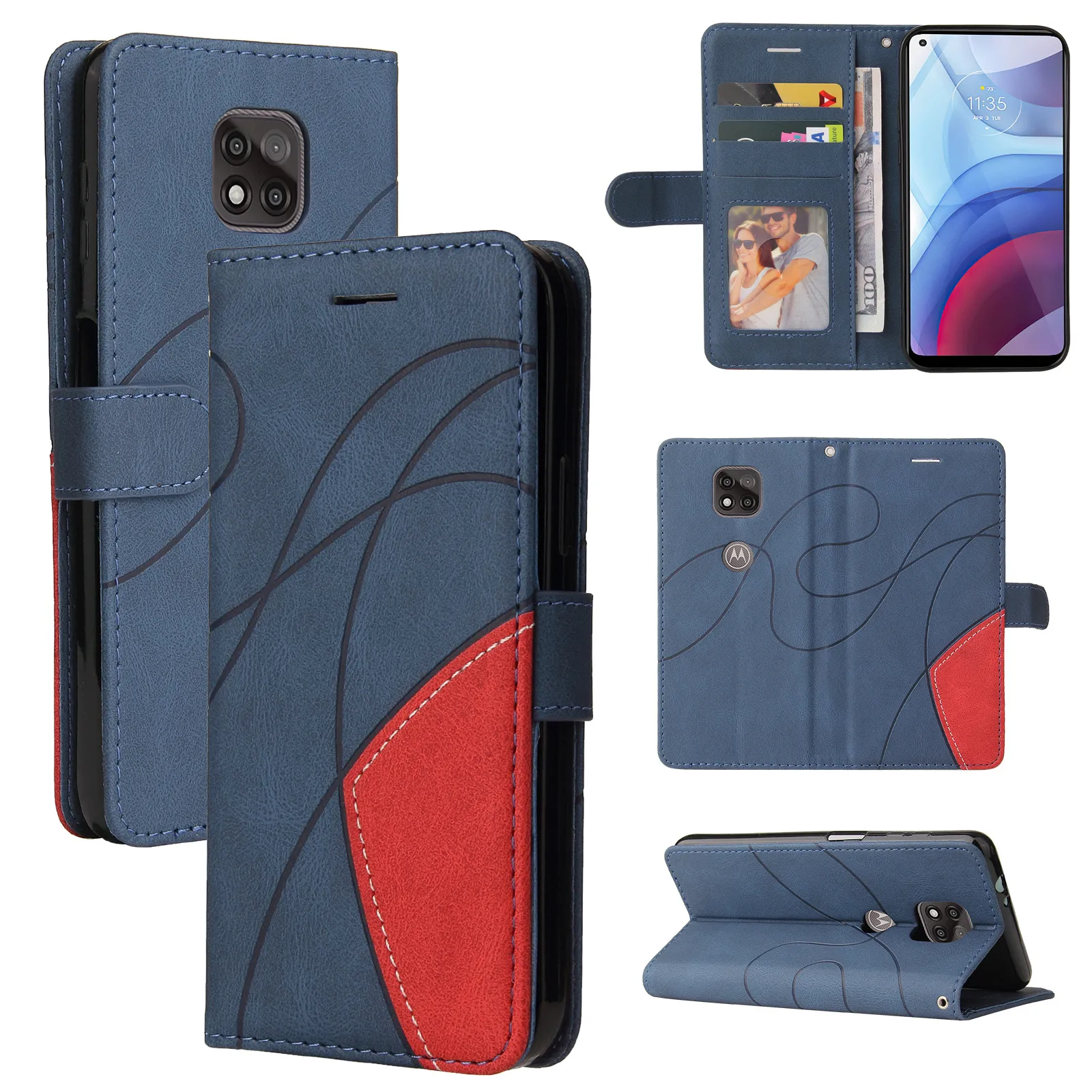 Dual Color Abstract Contrast Wallet Cases With Card Slot For Moto G9 Play G10 G30 G50 G60 G Power 2021 Edge 20 Lite E20 E30 E40 One Plus 9 Pro Nord N10 N100 N200