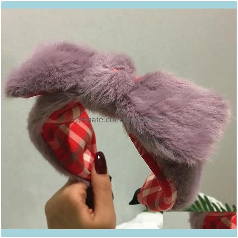 Lovely Winter Plush Ear Headband Big Bow Headbands Women Hair Accessories1