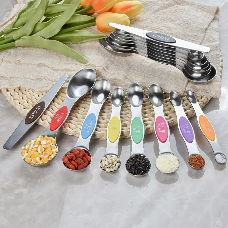 Magnetic Measuring Spoons Set Stainless Steel with Leveler, Stackable Metal  Tablespoon Measure Spoon for Baking, Cups and Spoon Set Kitchen Gadgets