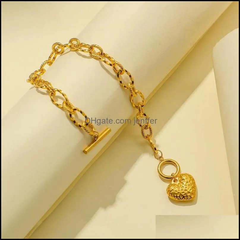 Golden Heart Bracelet Stainless Steel OT Button Up Fashion Link, Chain