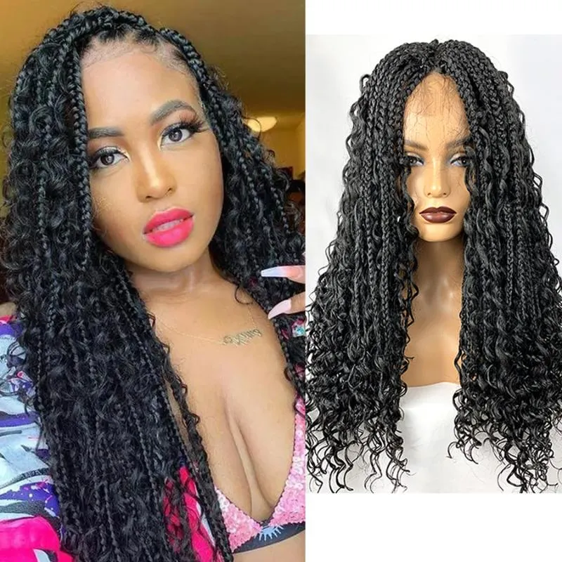 MH Natural Caixa De Cor Preta Crochet Trança Cabelo De Cabelo Perucas dianteiras Frontais Pré-arrancadas Tranças Sintéticas Trançado Para As Mulheres