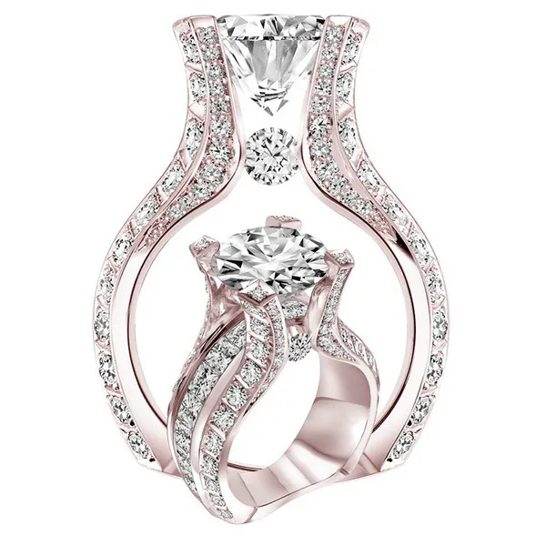 Hoge kwaliteit luxe vrouwelijke ronde volledige micro-ingelegd zirkoon ring imitatie diamant sieraden voor vrouwen gift verlovingsringen