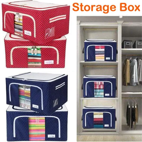 Kläder Garderob Storage Drop Oxford Fabric Box med stålram för klädbäddsplattor filt