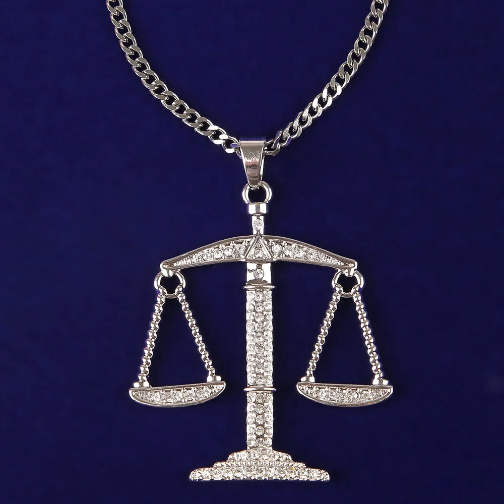 Balance Scales Pendant Full Cubic Zircon Iced Out Men Hip Hop Rock Jewelry Gold Silver Color287h