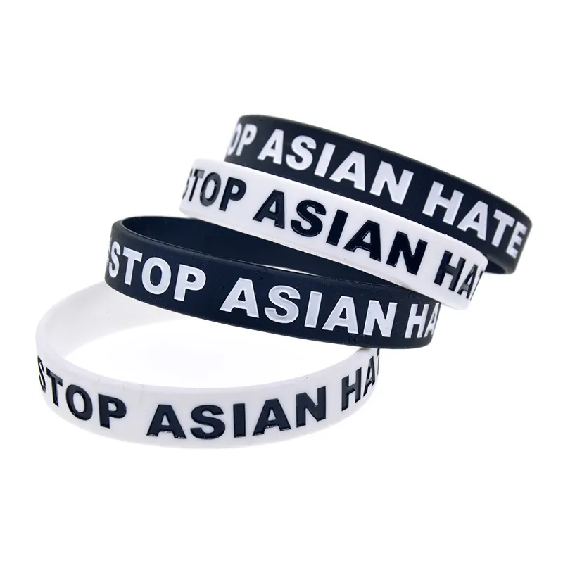 Stop Asian Hate Silicone Bracelets Debossed Filled in Color Party Favor Slogan Bracelet Wristband Customization TR0004