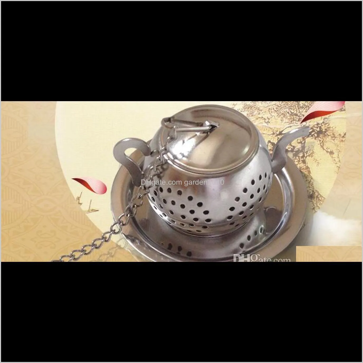 home kitchen bar tea tool stainless steel loose teapot shape tea infuser with tray lovely convenient spice drinking strainer herbal