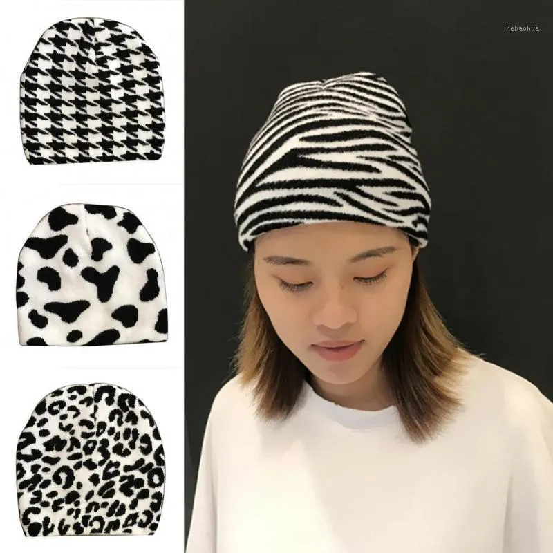 Hiver doux mode chaud zèbre vache léopard imprimé bonnet chapeau pour femmes casquettes de cyclisme masques