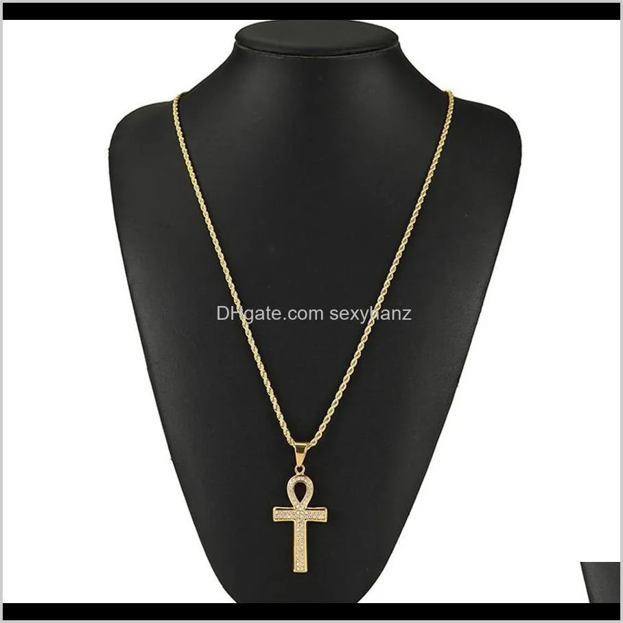 fashion hip hop jewelry key cross pendants necklaces for mens boy full rhinestone design popular necklace 60cm long chain