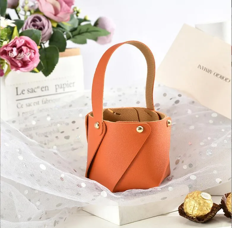 Mini Candy Basket Gift Wrap Bag Leather Creative Handbag Favor Bags for Wedding Birthday Party Supplies Baby Shower Decoration