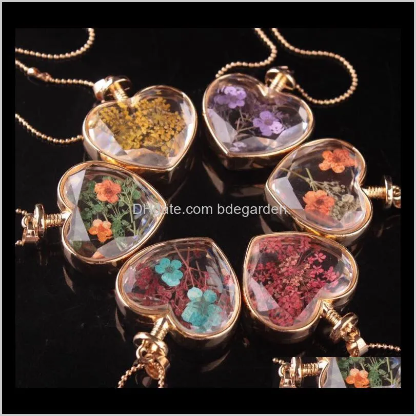 murano heart shape lampwork glass pendants aromatherapy pendant necklaces jewelry dry flowers perfume vial bottle pendants