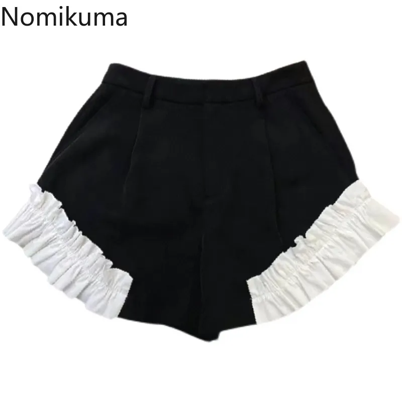 Nomikuma Koreański Hit Color Wzburzyć Patchwork Kobieta Spodenki Wysoka Talia Eleganckie Dna Wiosna Letni Krótki Krótki Feminimo 6G857 210427