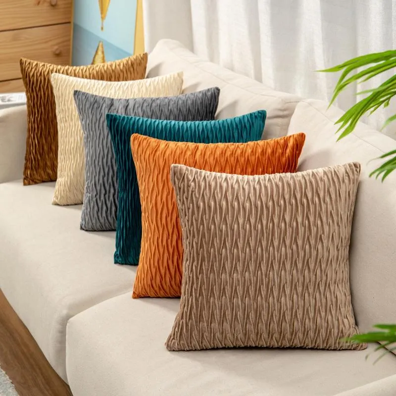 Cushion/Decorative Pillow Solid Color Decorative Pillowcase Velvet Soft Creative Geometric Striped Cushion Cover Home Sofa Bed Decor Throw P