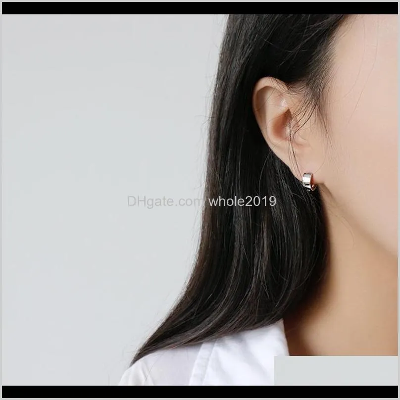 ypay 100% real 925 sterling silver black small round circle hoop earrings for women men korea chic jewelry accessories yme279